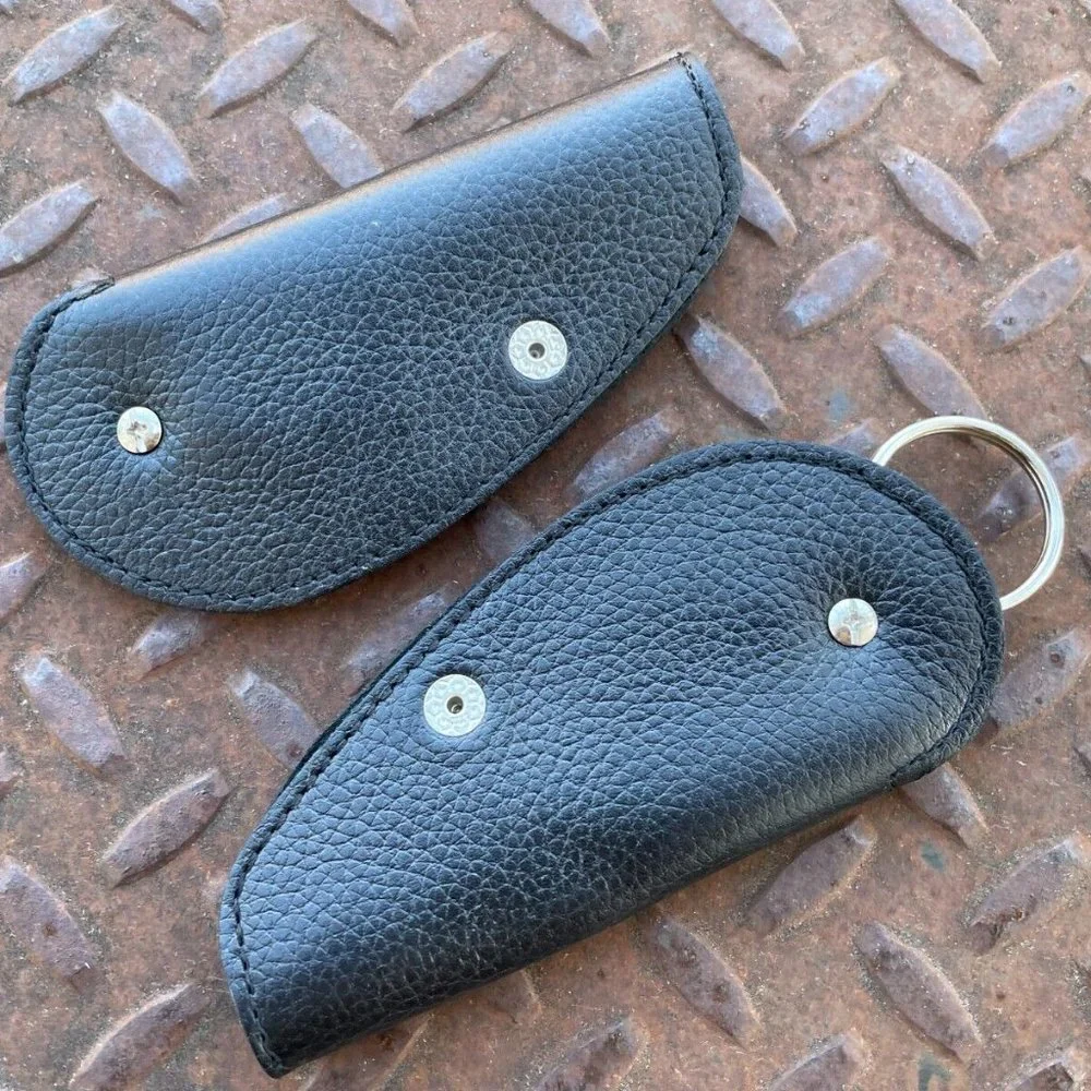 Genuine Leather Keychains Black Handmade Keys Holder Lot of 2 Keyrings Keyfobs